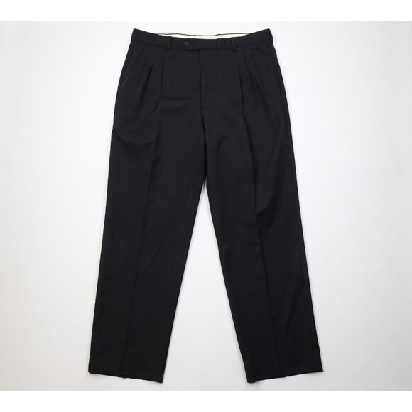 Vtg 90s Streetwear Mens 38x33 Super 100s Wool Wide Leg Chino Pants Charcoal Gray